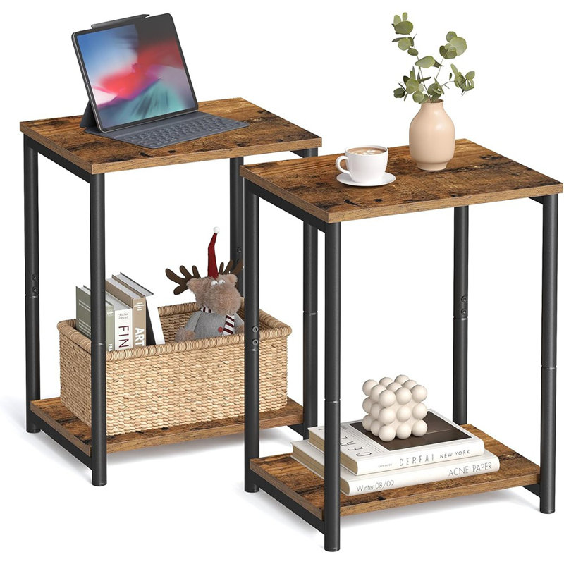 Ensemble de 2 tables d'appoint, petite table de bout, table de chevet pour le salon, la chambre à coucher, le bureau, la salle de bain, brun rustique et noir ULET272B01