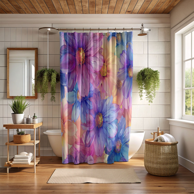 Bright Blossom - Rideau de douche Premium, H 74 po x l 71 po