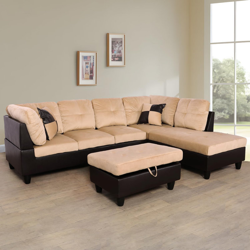 3-Piece Lint Sectional Sofa, Right Hand Facing
