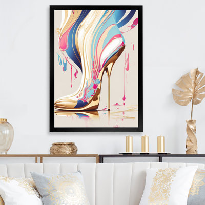 Rose et bleu Art Déco, bottes à talons hauts I - impressions encadrées de mode