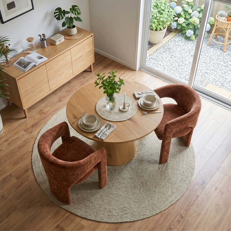 Ensemble de salle à manger 35 "à piédestal rond avec chaises rembourrées, Chêne, Terra