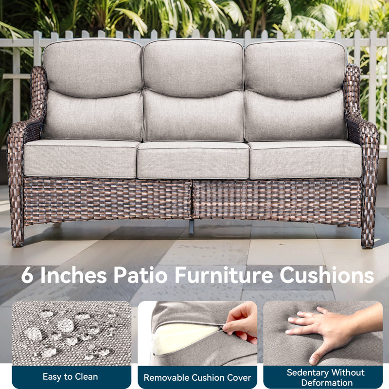 High Back Outdoor Furniture With 6-Inch Extra Thick Cushions, Patio Furniture Set With Fire Pit Table & Swivel Chairs, 7 PCS Wicker Conversation Set For Yard, Deck, Poolside