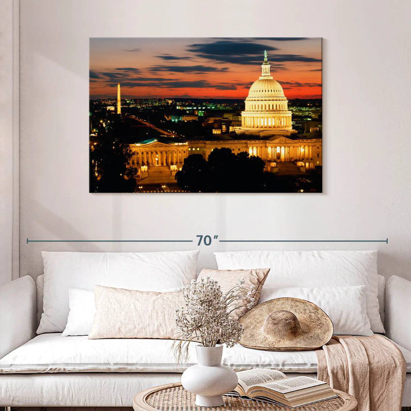 Vue de Sirci d'une ville éclairée au crépuscule - Washington DC, H 30 po x l 45 po
