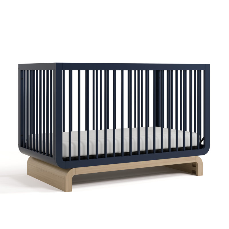 Lit de bébé convertible 5-en-1 avec matelas Santorini, Bleu minuit / bois flottant, Lit de bébé et matelas