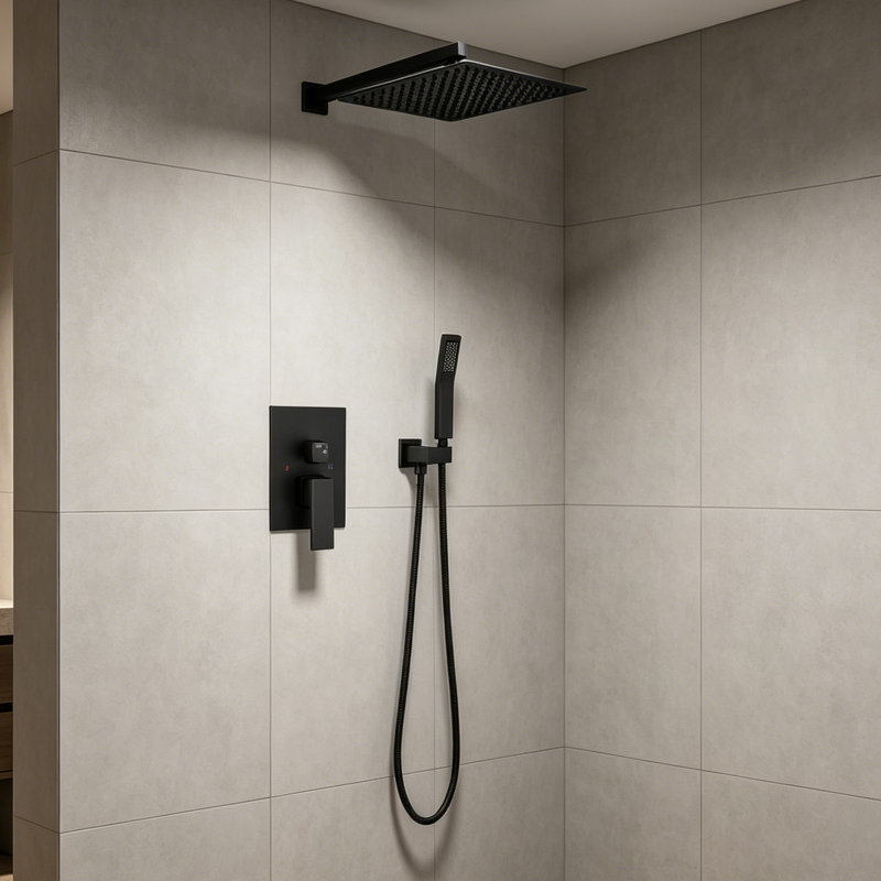 Système de douche à pluie en acier inoxydable de 10 pouces avec pomme de douche à main Topcraft, Noir mat