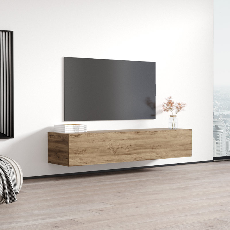 Fly Modular Modern Floating Wall Mounted TV Stand for TVs up to 70", Oak
