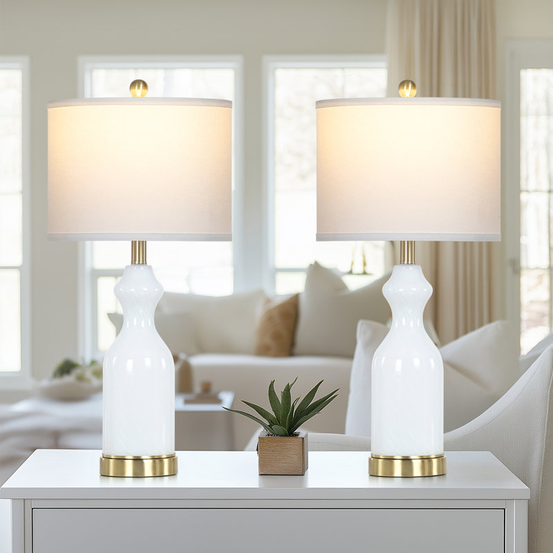 27" Bedside Glass USB Table Lamp with Touch Control and Night Light