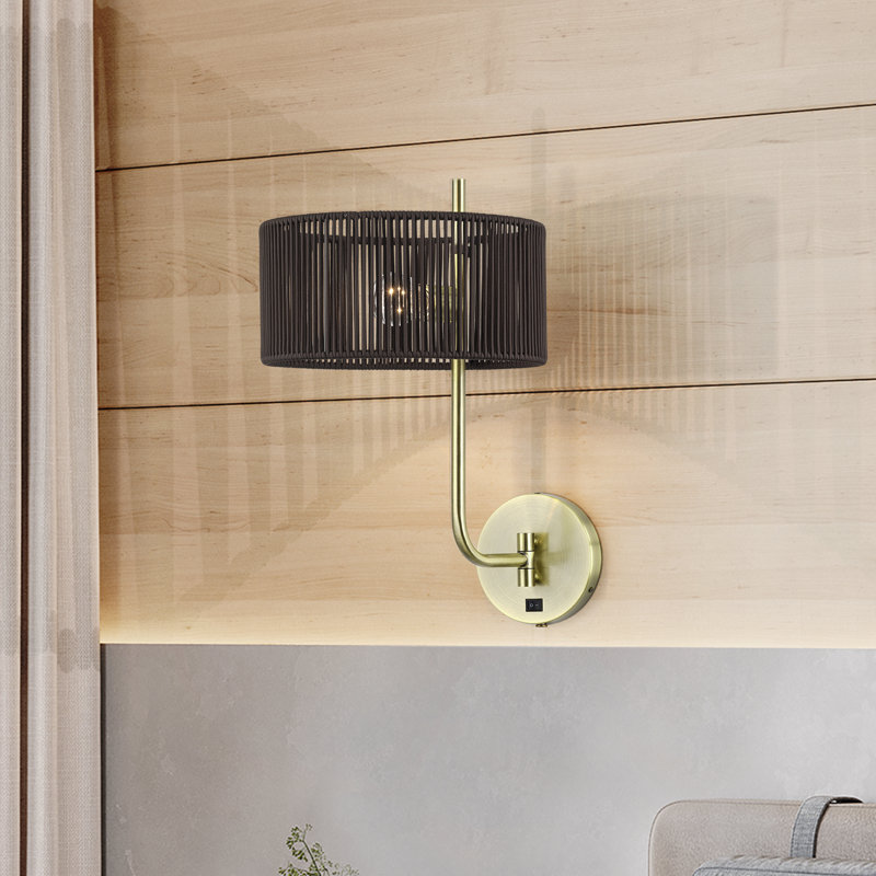 Asllan 1 Light Antique Brass Swing Arm Wall Lamp, Antique Brass, Brown