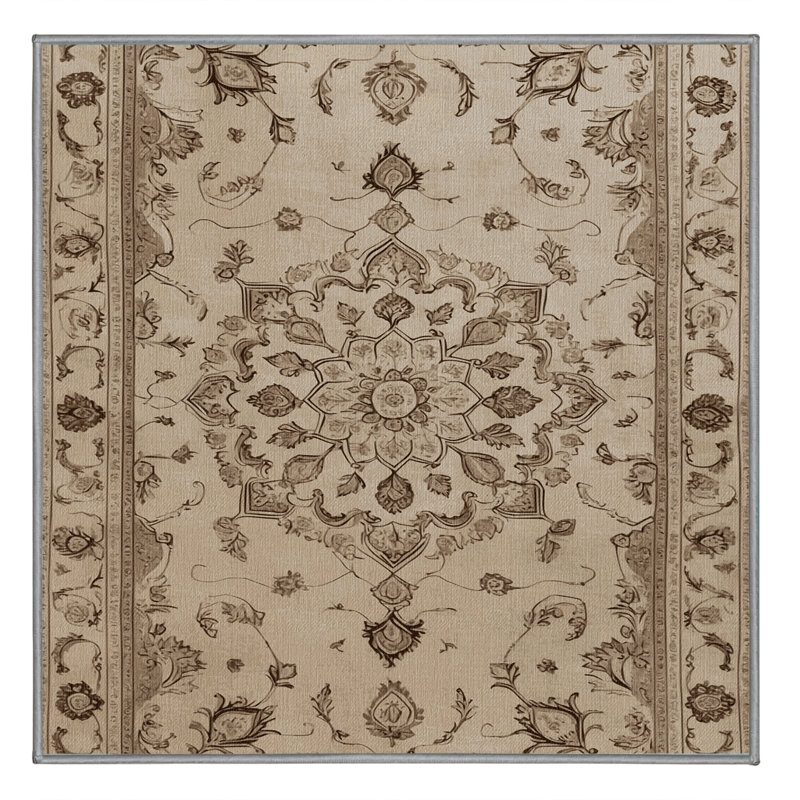 Tapis gris Tabriz lavable à la machine, Carré 4 pi