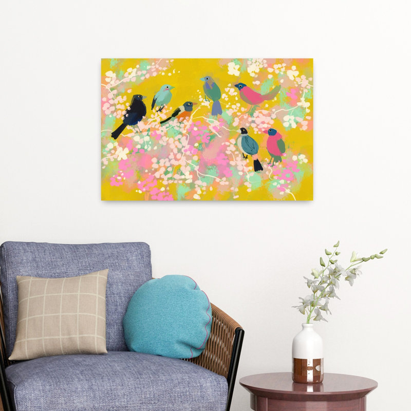 «Vibrant Spring Birds», art mural coloré et fantaisiste