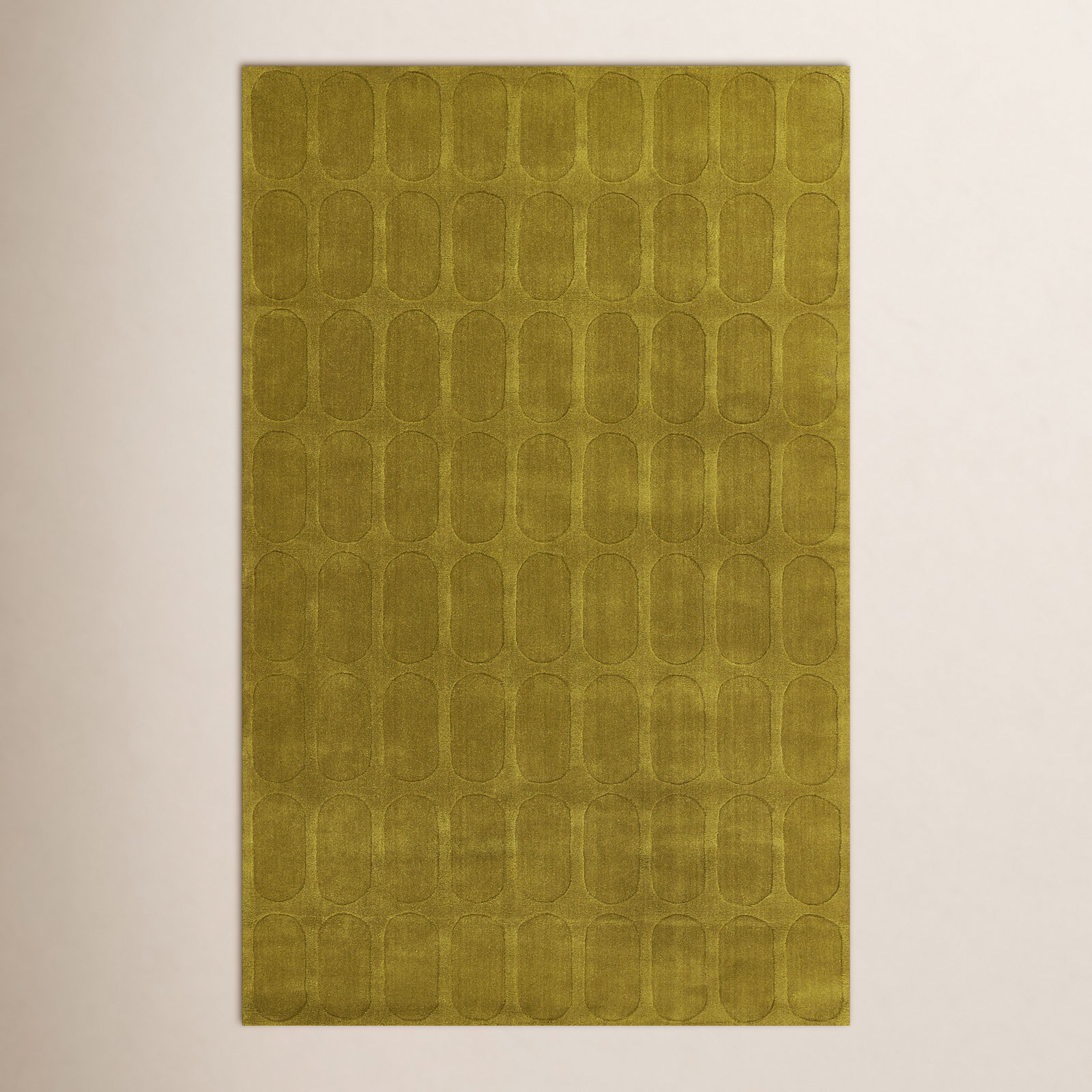 Mazzi Light Olive Hand-Loomed Geometric Wool Rug, Rectangle 2' x 3'
