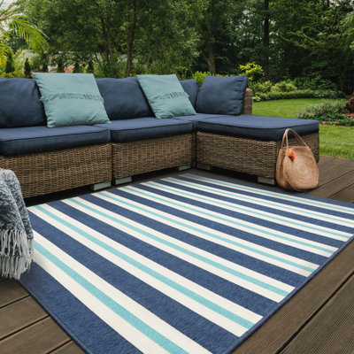 Triplehorn Machine Woven Striped Indoor Outdoor Area Rug 