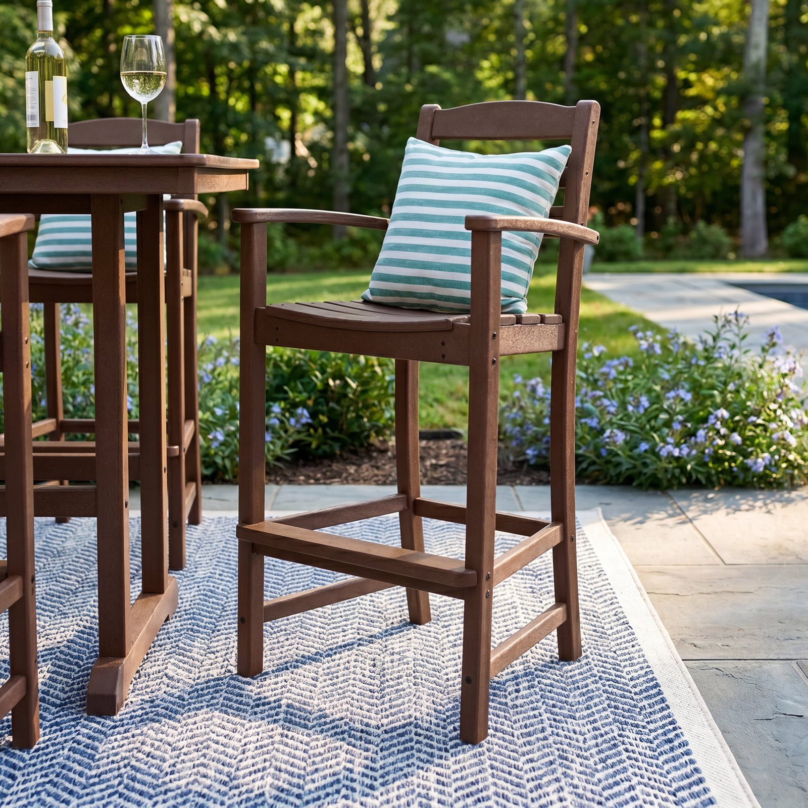 POLYWOOD® La Casa Café Arm Patio Bar Stool, Teak, Bar Stool (30.13" Seat Height)