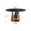 Table de salle à manger 53 po ronde en marbre avec base en fer bronze, marbre artificiel pour 6 personnes, table de salle à manger / cuisine de salle à manger, blanc (table de salle à manger seulement)-1994256289