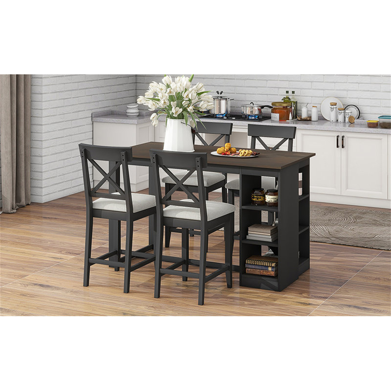 5 - Piece Counter Height Dining Set, Gray, Black/Walnut