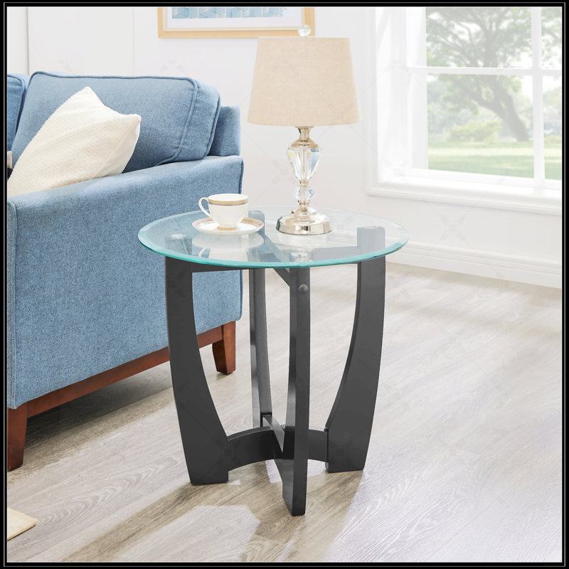 Table basse ronde en verre 23,5 pouces, Noir