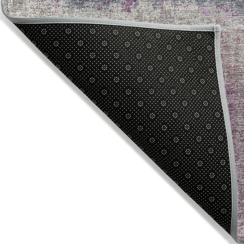 Lavender and Gray Synthetic Washable Rectangular Rug