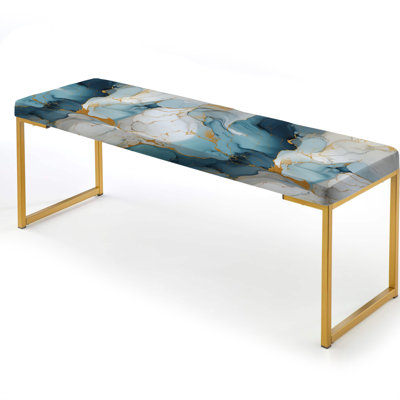Zen Blue And White Marble - Marble Upholstered Gold Bench