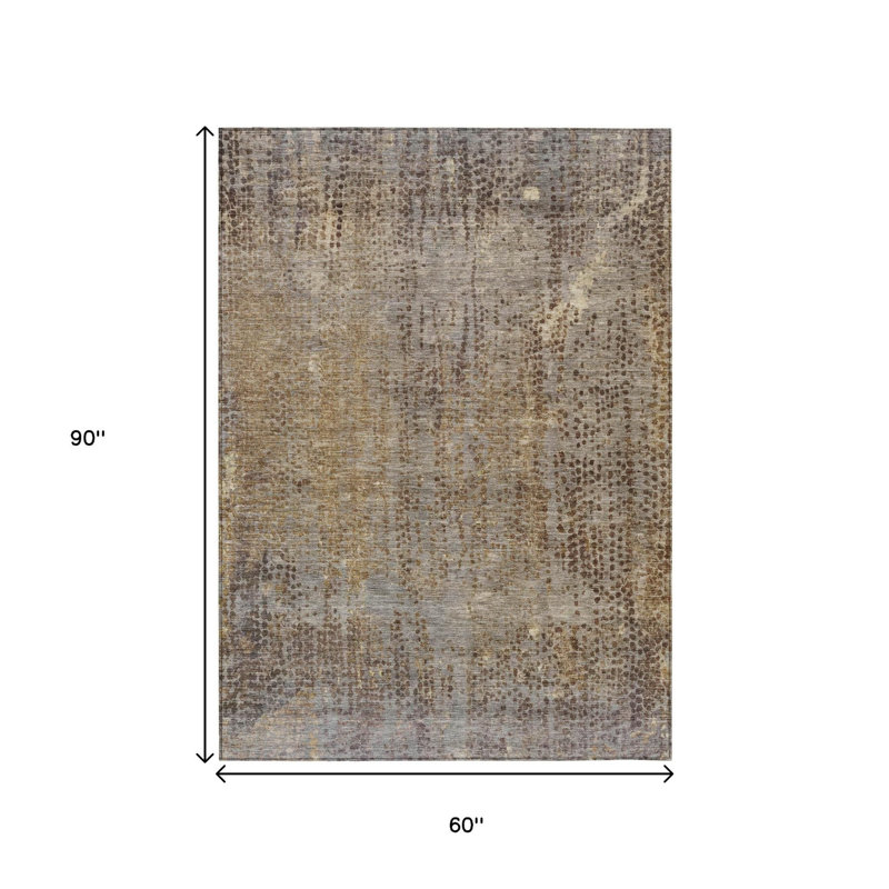 5' X 8' Brown And Ivory Abstract Washable Indoor Outdoor Area Rug