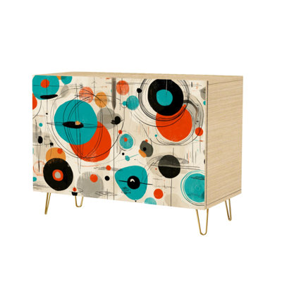 Sideboard Buffet Cabinet with Storage Vintage Atomic Style Seamless for Fabric with 2 Doors for Living Room and Kitchen