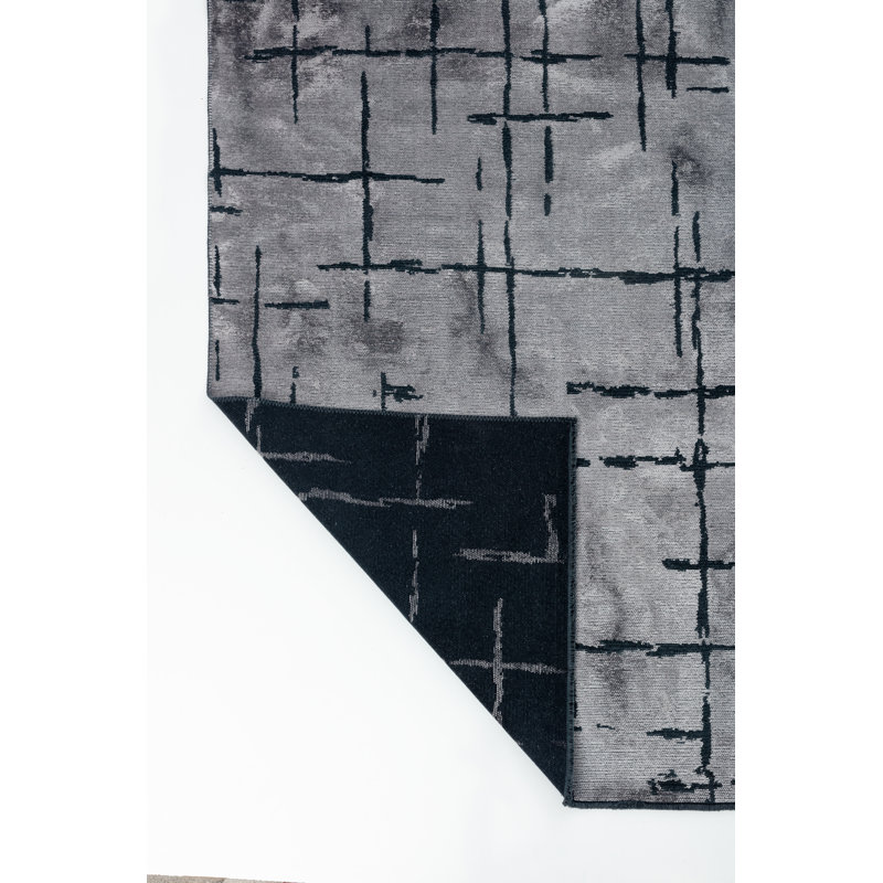 Rapture Black/Siver Gray Abstract Luxury Area Rug, Rectangle 7'10" x 9'10"