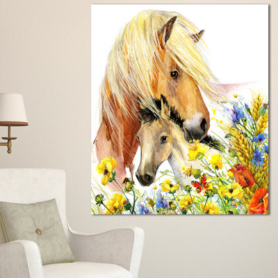 Alfaro cheval et poulain avec prairie - reproduction d'art