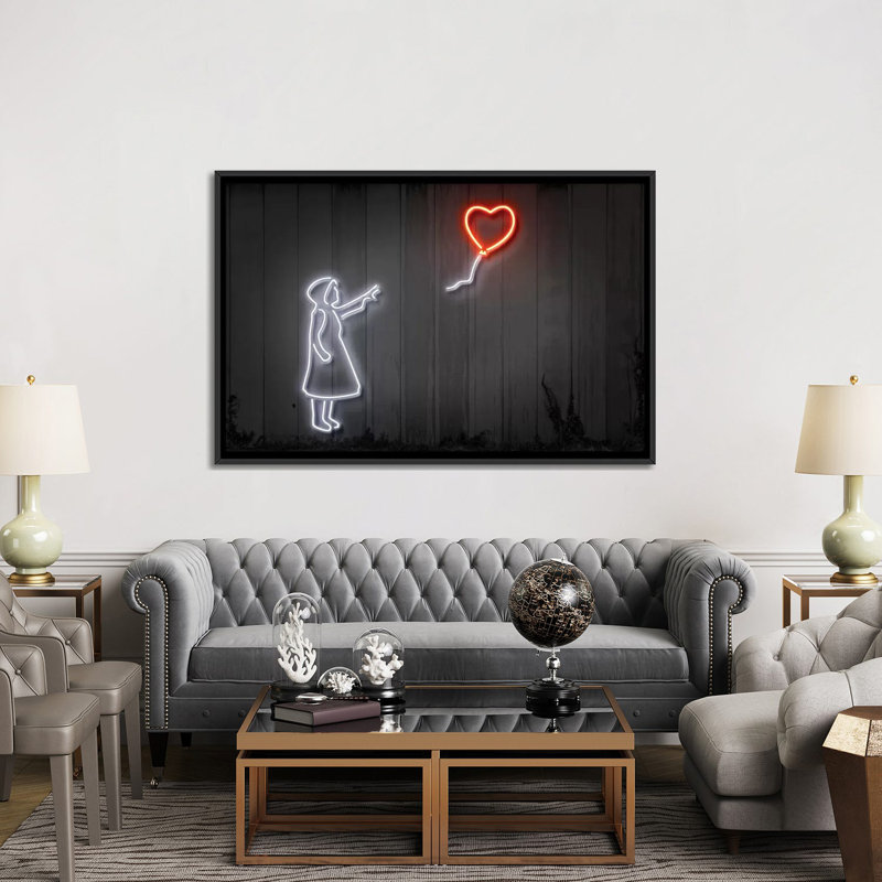 «Girl with a Balloon», impression sur toile, H 18 po x l 26 po x P 1,5 po, Toile avec cadre noir, Pas de tapis