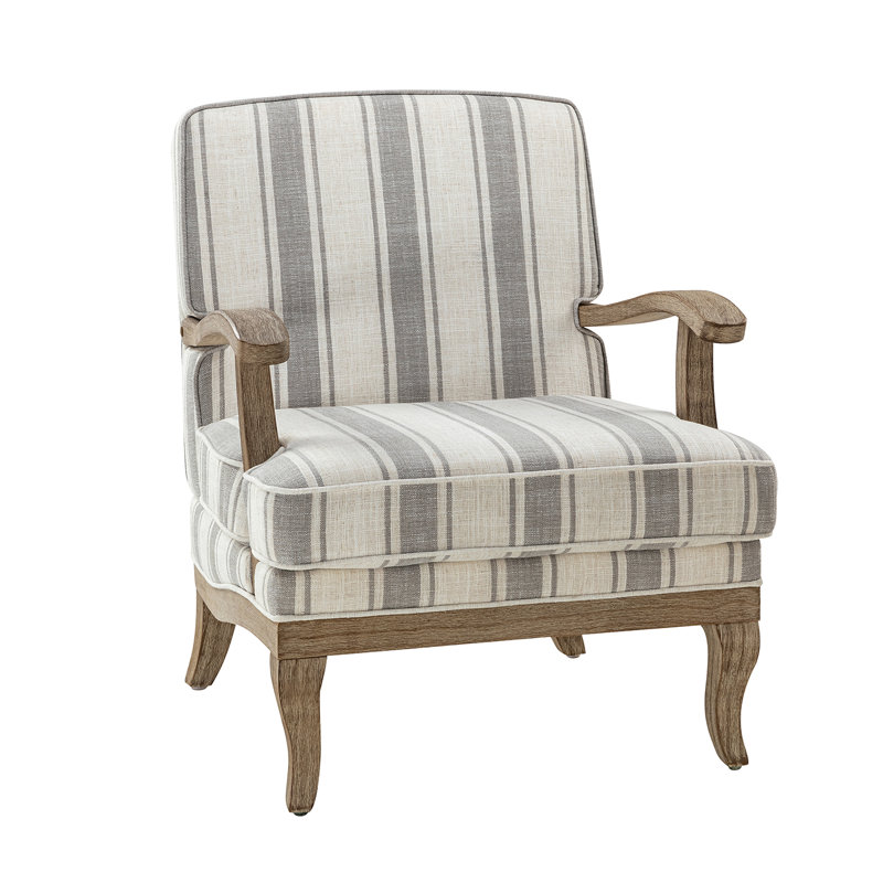 Peppone Country Wooden Upholstered Armchair with Solid Wood Armrests, Grey