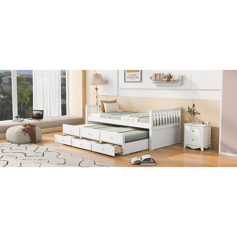 Lit simple à tiroirs de rangement compact en bois massif de style moderne pour les maisons compactes