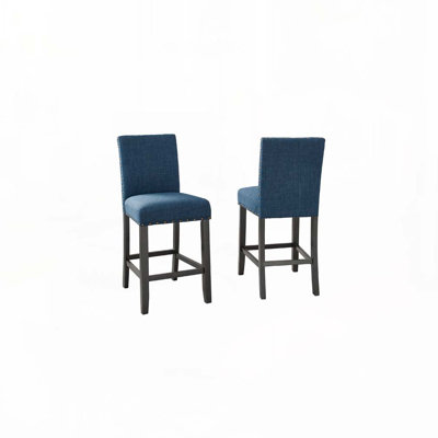 Fabric Upholstered Wood Bar Stools Set with Nailedhead Trim,Back