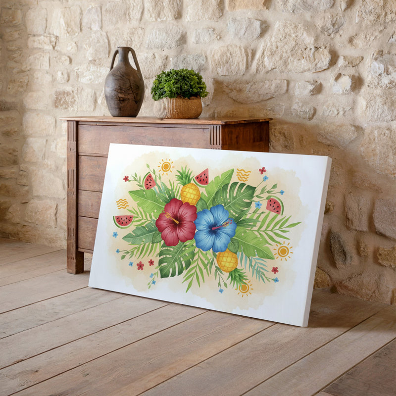 Reproduction d'art sur toile, "Hibiscus" dans une teinte rouge et bleue, H 9 po x l 12 po