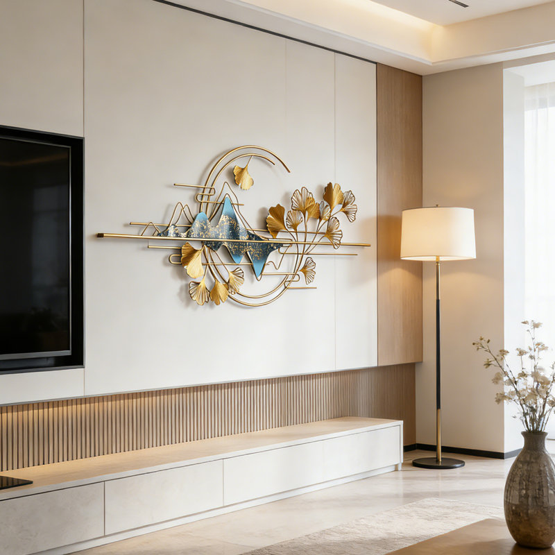 3d Gold Metal Ginkgo Leaf Wall Art, 25" H x 59.23" W x 3" D