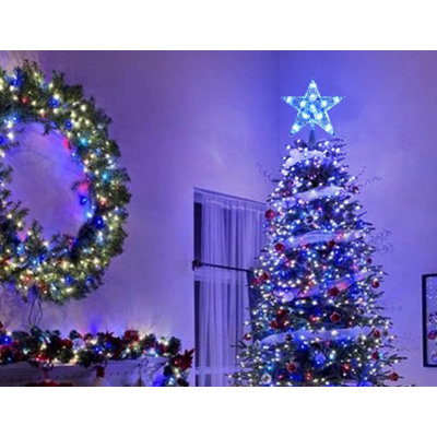 Petit sommet d'arbre en forme d'étoile, sommet de sapin de Noël à lumière DEL de 7,6 po, changement de couleur de la cime des arbres unie / Flash avec télécommande, sommet de sapin de Noël alimenté par pile / USB, sommet de sapin RVB pour sapin de