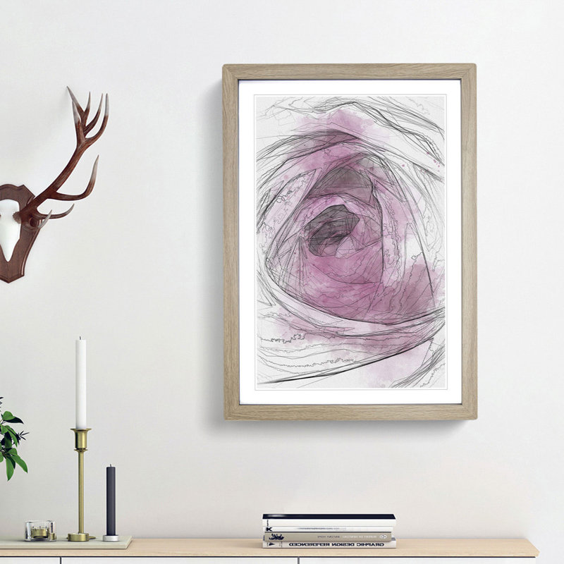 The Heart of a Pink Rose in Abstract - Picture Frame Graphic Art Print on MDF, 48cm H x 36cm W x 2cm D, Oak Framed