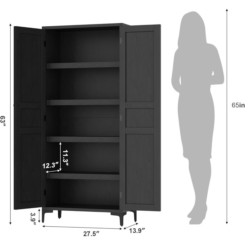 160cm Kitchen Pantry, Black