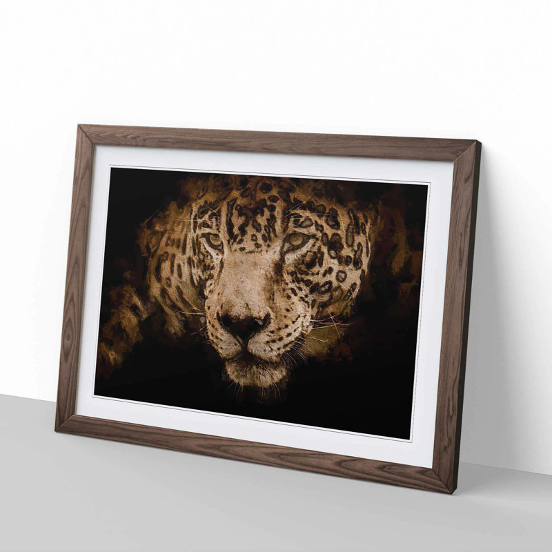 Jaguar Stalking Prey - Picture Frame Graphic Art Print, 48cm H x 65cm W x 2cm D, Walnut Single Picture Frame Wood