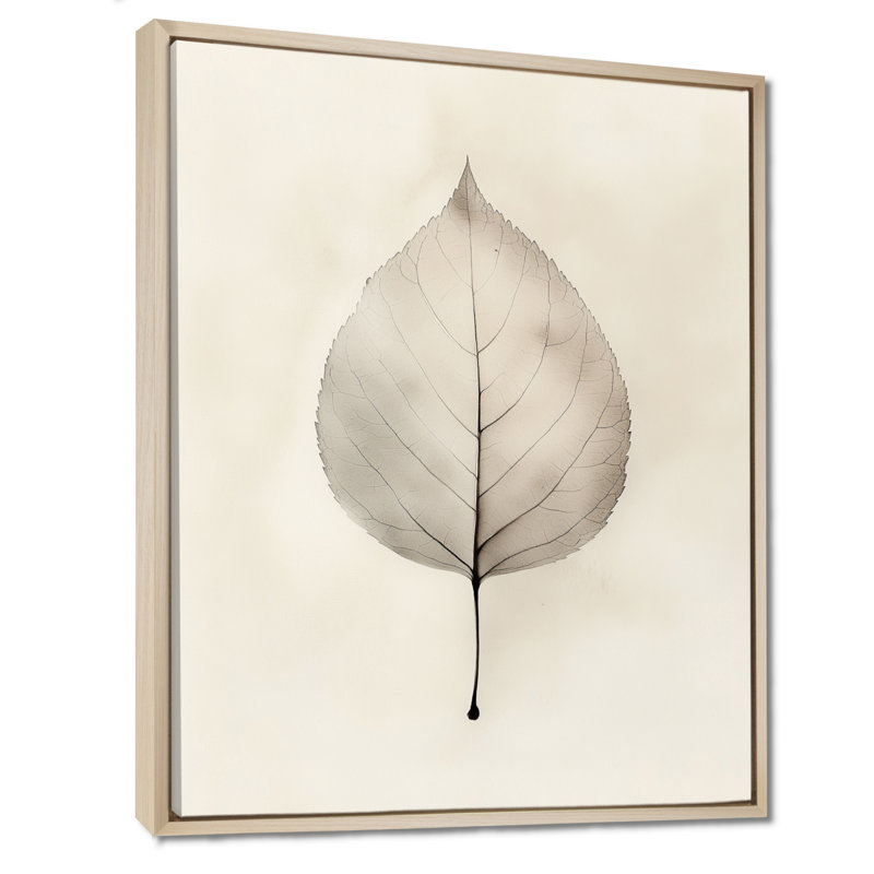 Toile botanique neutre, feuille, art mural Shadow, H 44 po x l 34 po, Natural Floater Framed