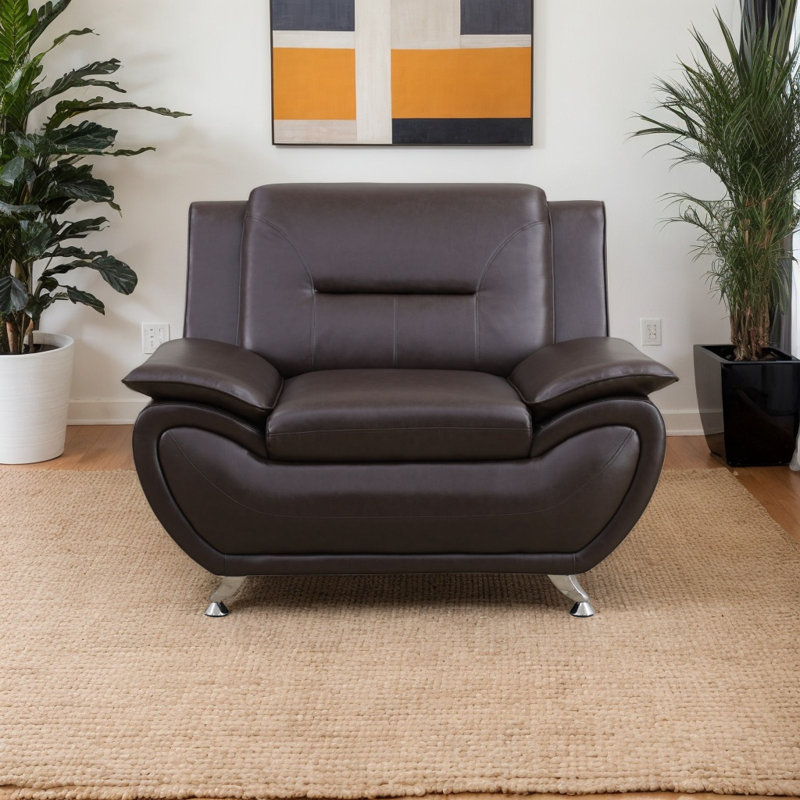 Dipika Faux Leather Accent Chair, Chocolate Faux Leather