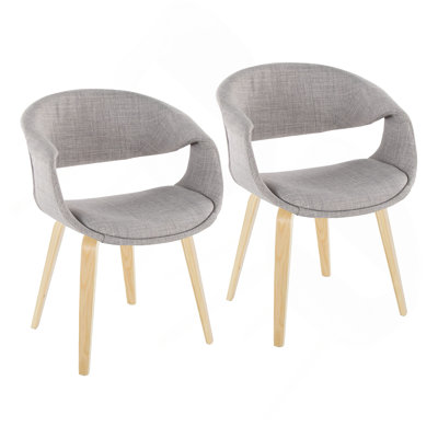 Chaise rembourrée en bois naturel et tissu gris - ensemble de 2