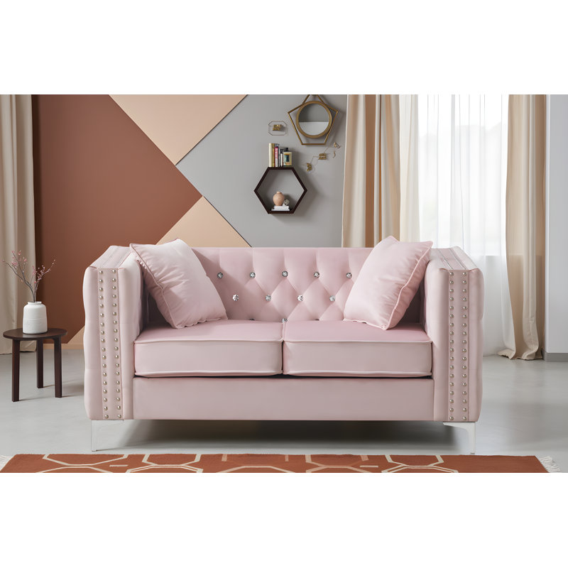 Lyon Velvet Loveseat, Pink