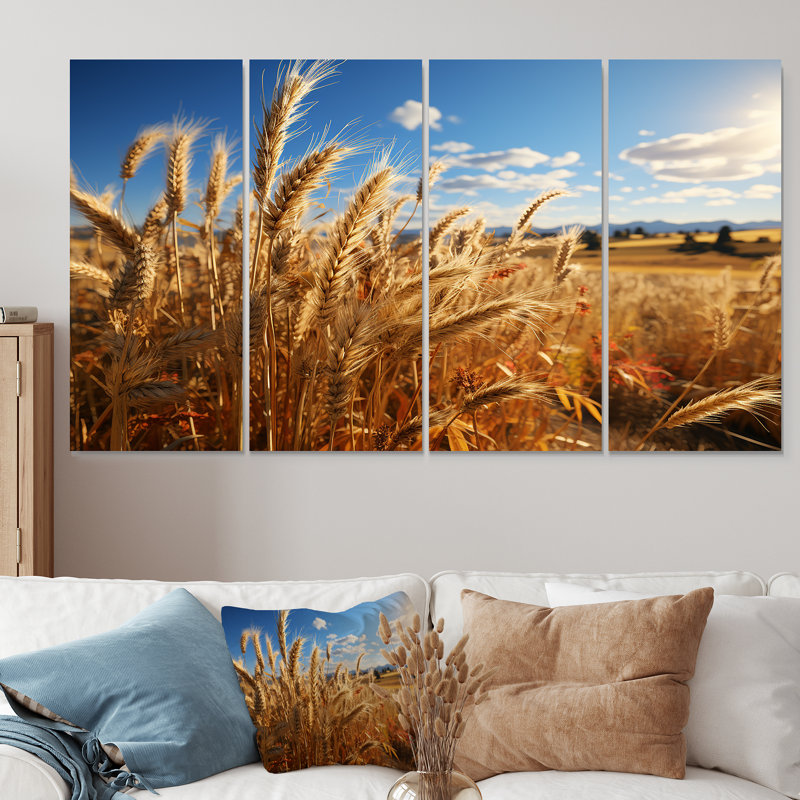 «Golden Harvest Meadow Horizon IV», art mural 4 pièces, H 32 po x l 64 po