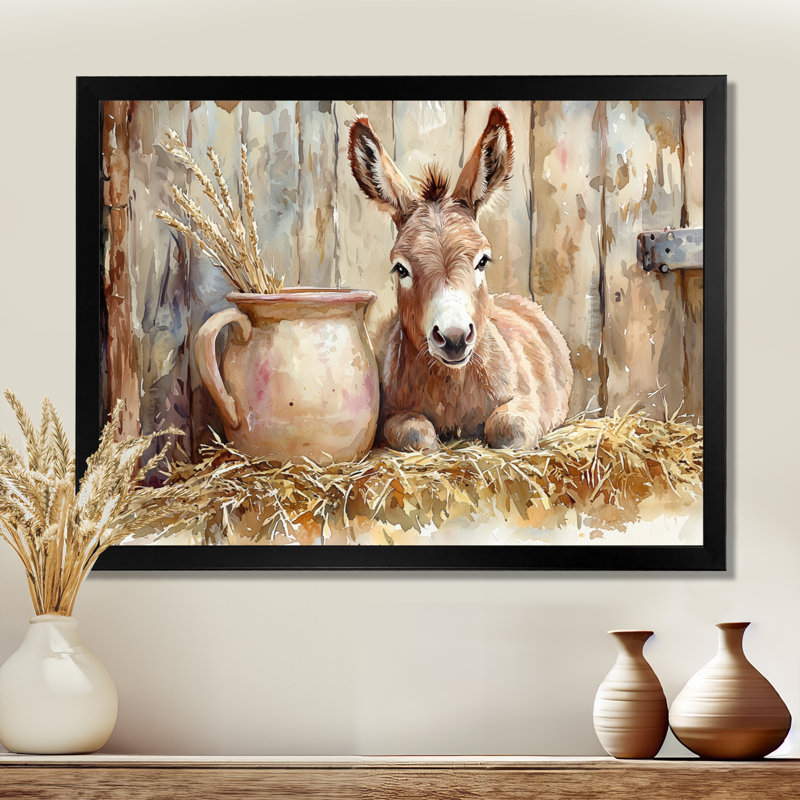 Portrait d'âne à la ferme II - âne, art mural, Reproduction encadrée d'une seule photo, H 30 po x l 40 po, Noir