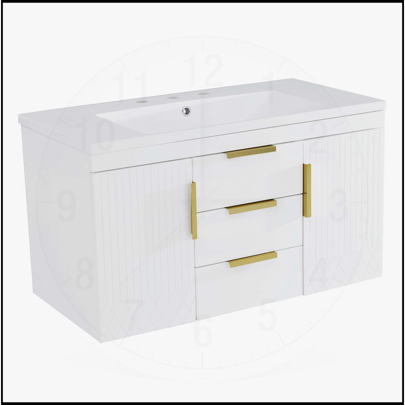 Meuble-lavabo mural 36 po avec lavabo en résine, Blanc