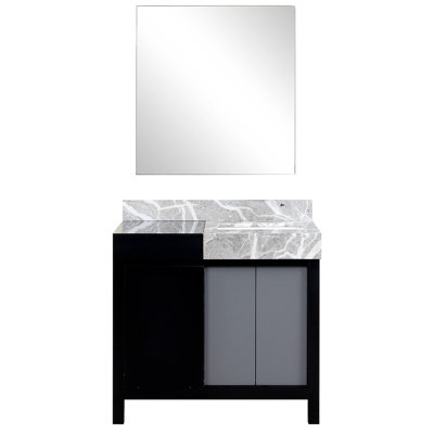 Meuble-lavabo noir et gris 36 po X P 22 po D, plateau en marbre gris château et Miroir