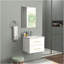 Ensemble de meuble-lavabo mural 24 po avec lavabo et miroir, deux tiroirs, lavabo en céramique, structure en aluminium argenté, assemblage facile, poignée longue en métal doré, 2 tiroirs de rangement, blanc brillant-1478150025