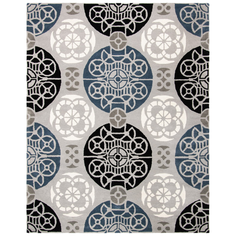 Tapis bleu / gris / noir en laine / viscose touffeté à la main Eaton Wyndham, Rectangle 8 pi x 10 pi
