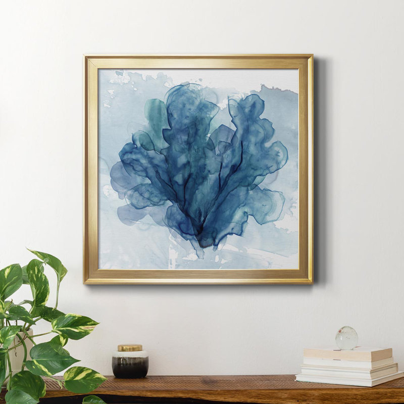 Coastal Coral II - peinture sur toile encadrée, Or, H 17,5 po x l 17,5 po x P 1,5 po