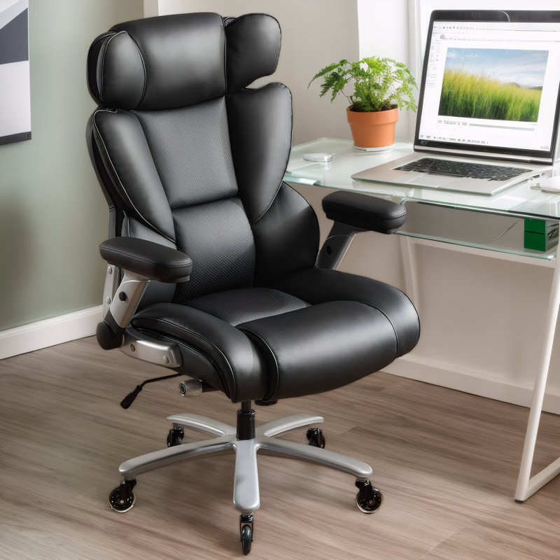 Fauteuil de bureau Big & Tall 500 lb, fauteuil inclinable ergonomique avec support lombaire réglable, accoudoirs rabattables et siège large - Fauteuil en cuir robuste pour bureau personnel, noir