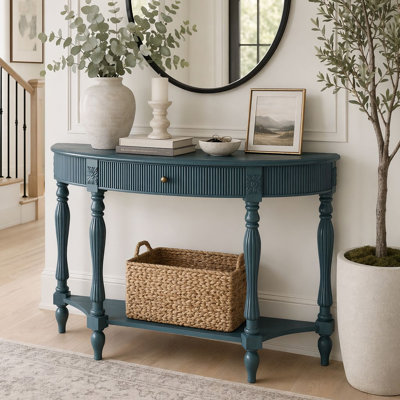 Console en bois massif rétro Vintage avec tiroir et tablette inférieure, table d'appoint pour le vestibule avec tiroir cannelé et pieds en colonne romains sculptés pour le couloir, le salon, le vestibule, le salon et la chambre à coucher