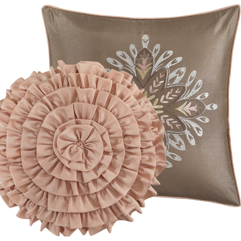 Ensemble d'édredon réversible en microfibre 6 pièces Amelia, Édredon de très grande taille et 6 pièces suppl, Rosé